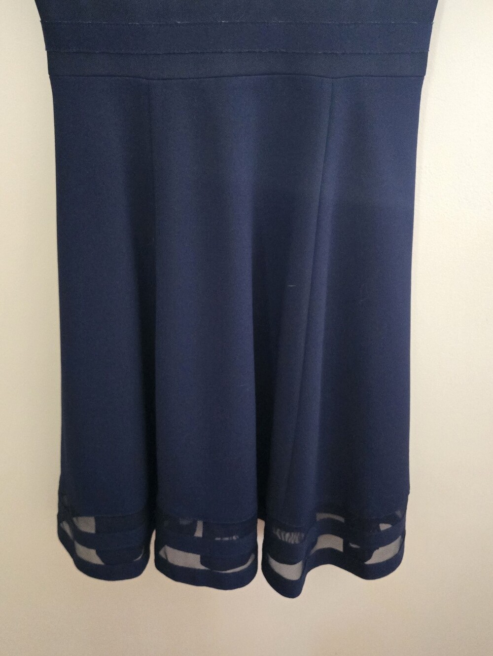 Calvin Klein Navy Fit-and-Flare Midi Dress with Sheer Hem Summer Party - Picture 4 of 6